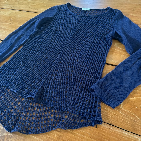 Eileen Fisher 100% Organic Linen Sweater - Open Knit - Navy Blue - Picture 2 of 9